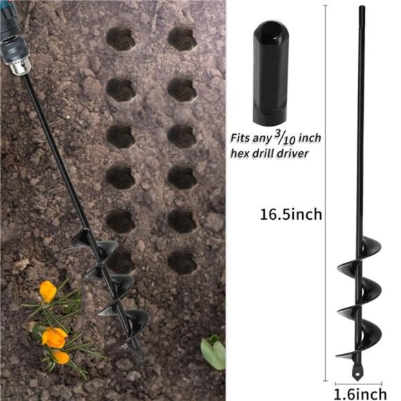 Garden Auger Drill Bit for Planting 1.6"x16.5"and 3.5"x16",Heavy Duty - Picture 3 of 8